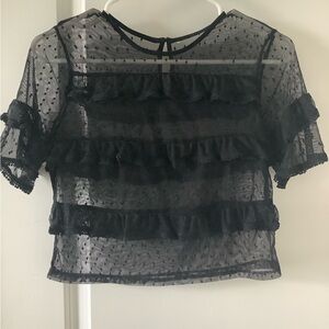 Elegant Black Sheer Ruffle Top